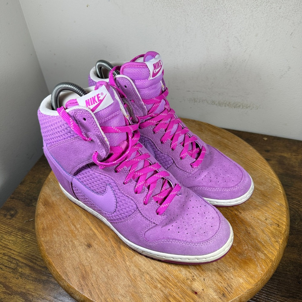 Nike Dunk Sky Hi Purple Fuchsia Suede Hidden Wedge Sneakers 644877-500 Womens 10